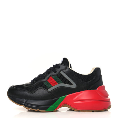 Gucci Demetra Web Mens Rhyton Cut Out Sneakers 7.5 Black Red 1 of 8