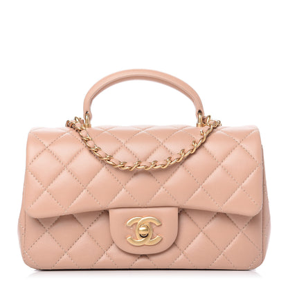 Chanel Lambskin Quilted Mini Top Handle Rectangular Flap Beige 1 of 11