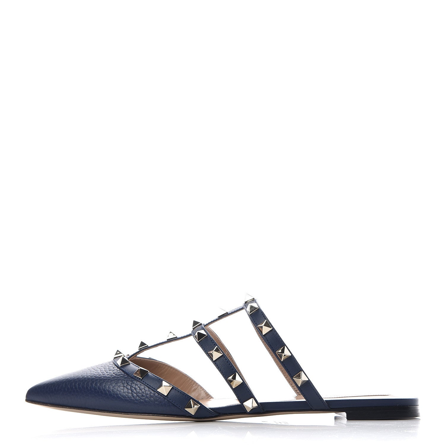 Valentino Garavani Pebbled Calfskin Rockstud Flat Cage Mules 38 Pure Blue 1 of 8