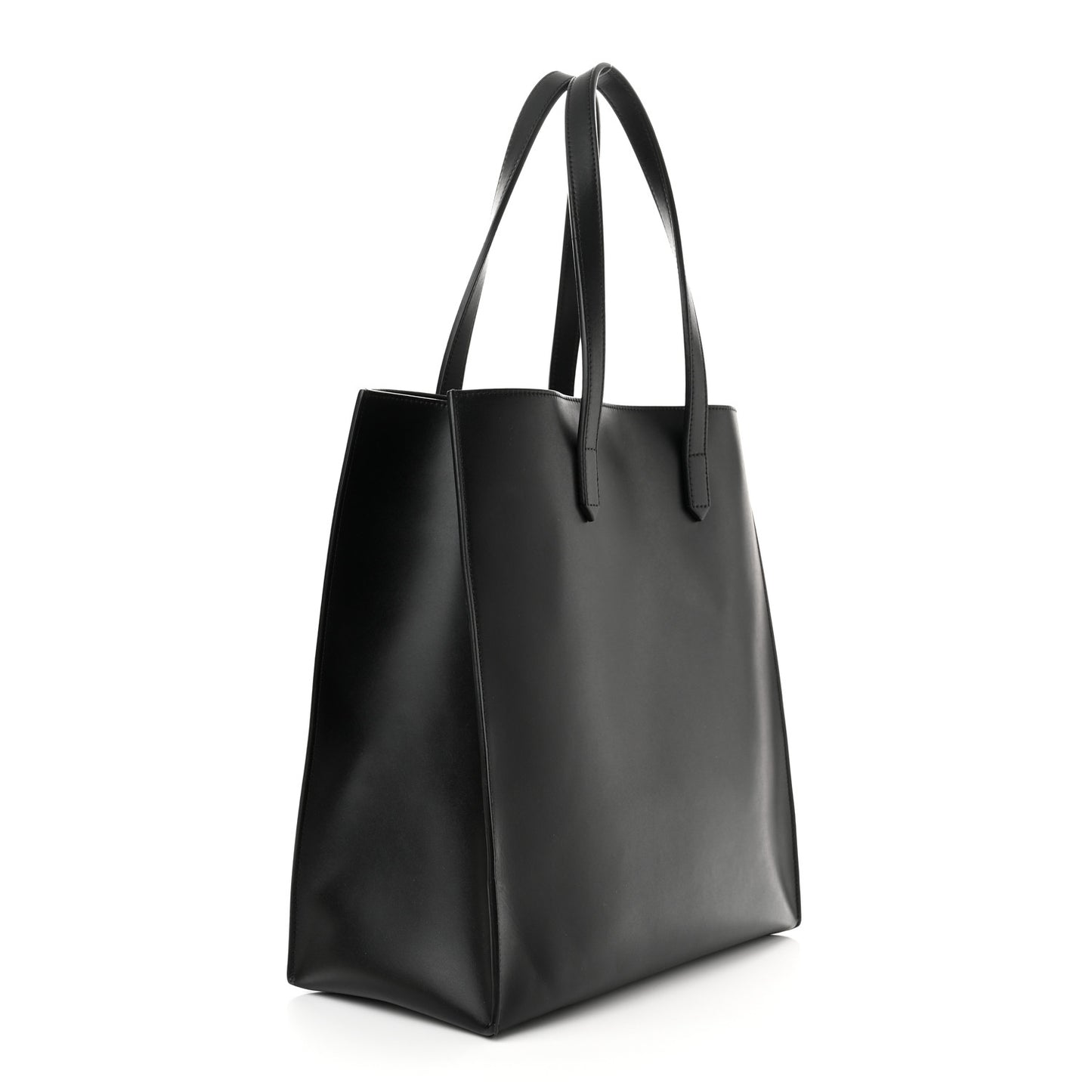 Calfskin Logo Debossed Medium Shopper Tote Black