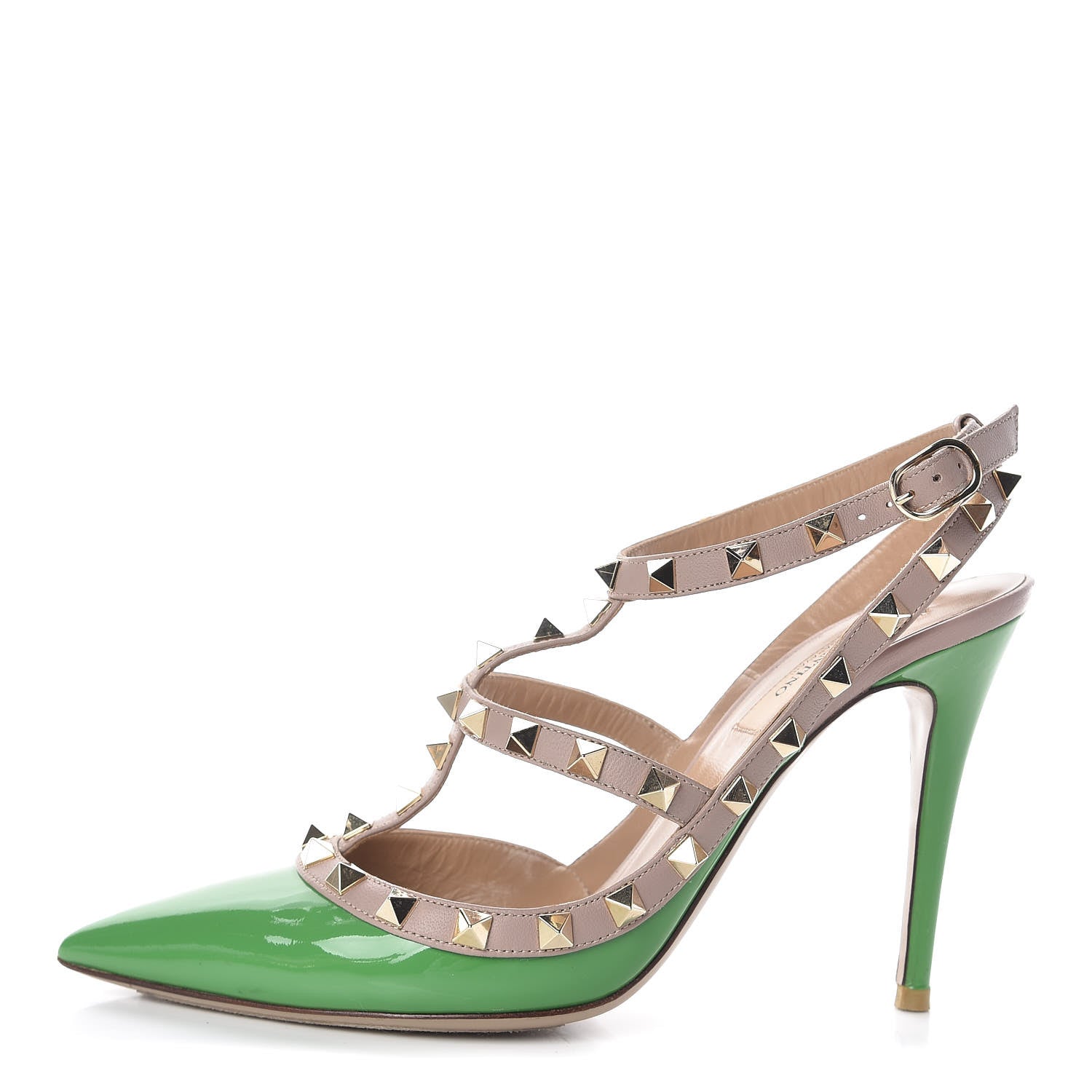 Valentino Garavani Patent Rockstud Ankle Strap Pumps 38.5 Green Poudre 1 of 10