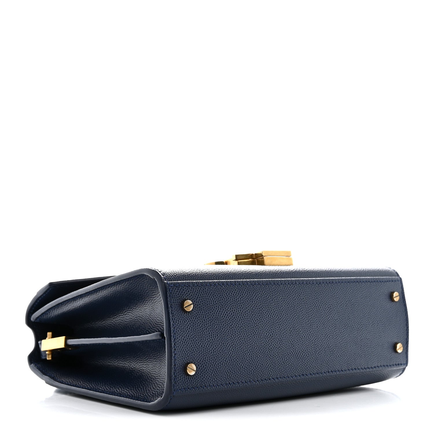 Saint Laurent Grain de Poudre Mini Classic Monogram Cassandra Top Handle Blue Charron 4 of 10