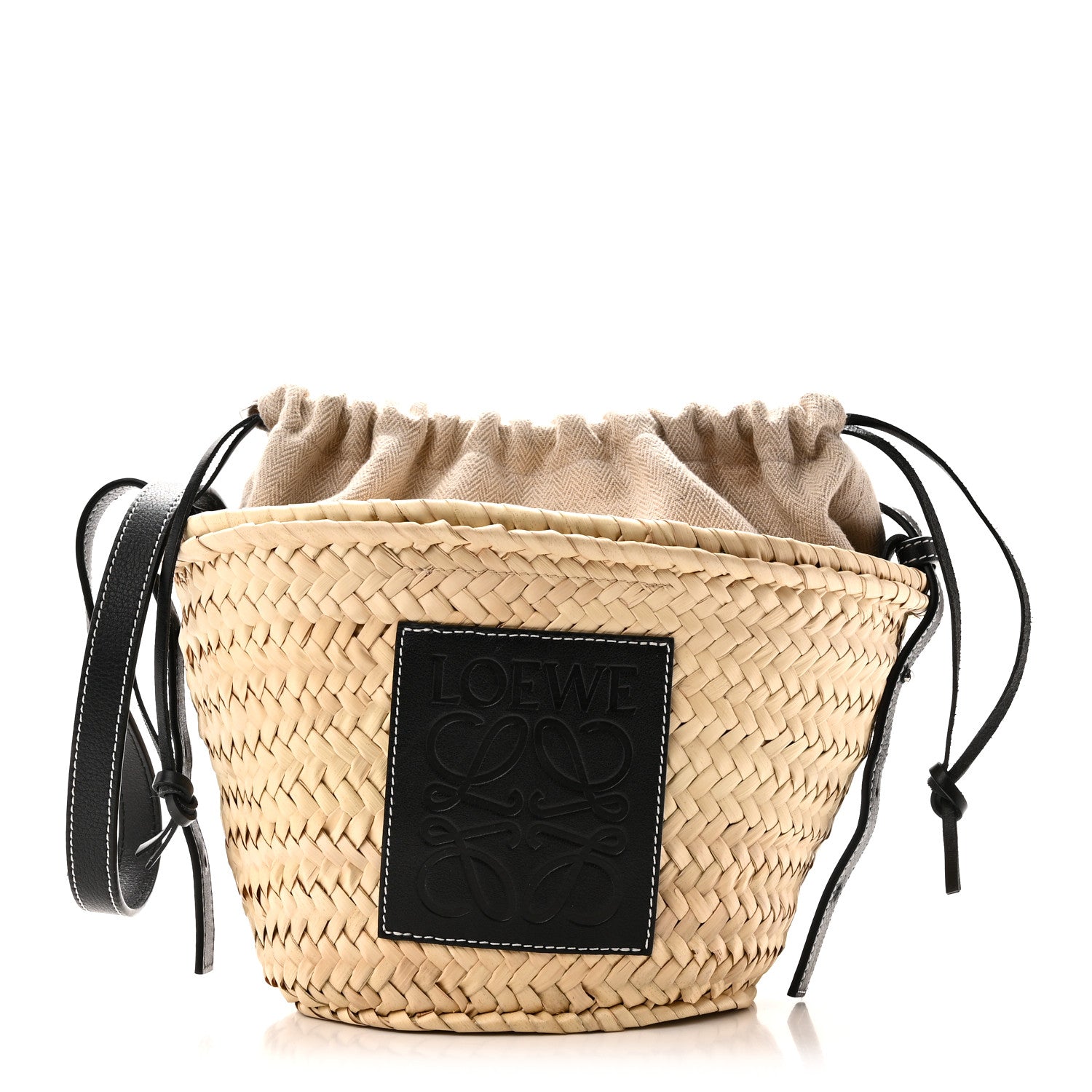 Loewe Leaf Palm Calfskin Drawstring Bucket Bag Natural Black 1 of 9