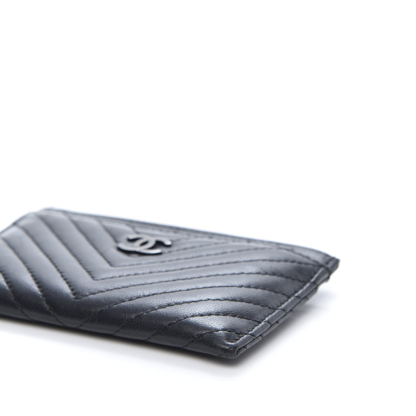 Lambskin Chevron Quilted Card Holder So Black