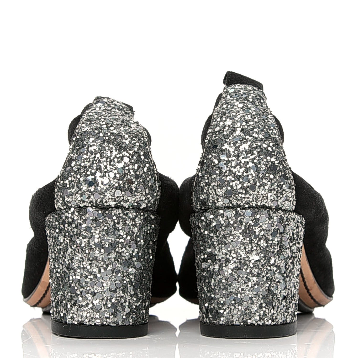 Chanel Suede Glitter Cap Toe CC Elastic Stretch Pumps 36.5 Black 4 of 6