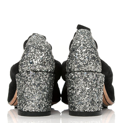 Chanel Suede Glitter Cap Toe CC Elastic Stretch Pumps 36.5 Black 4 of 6