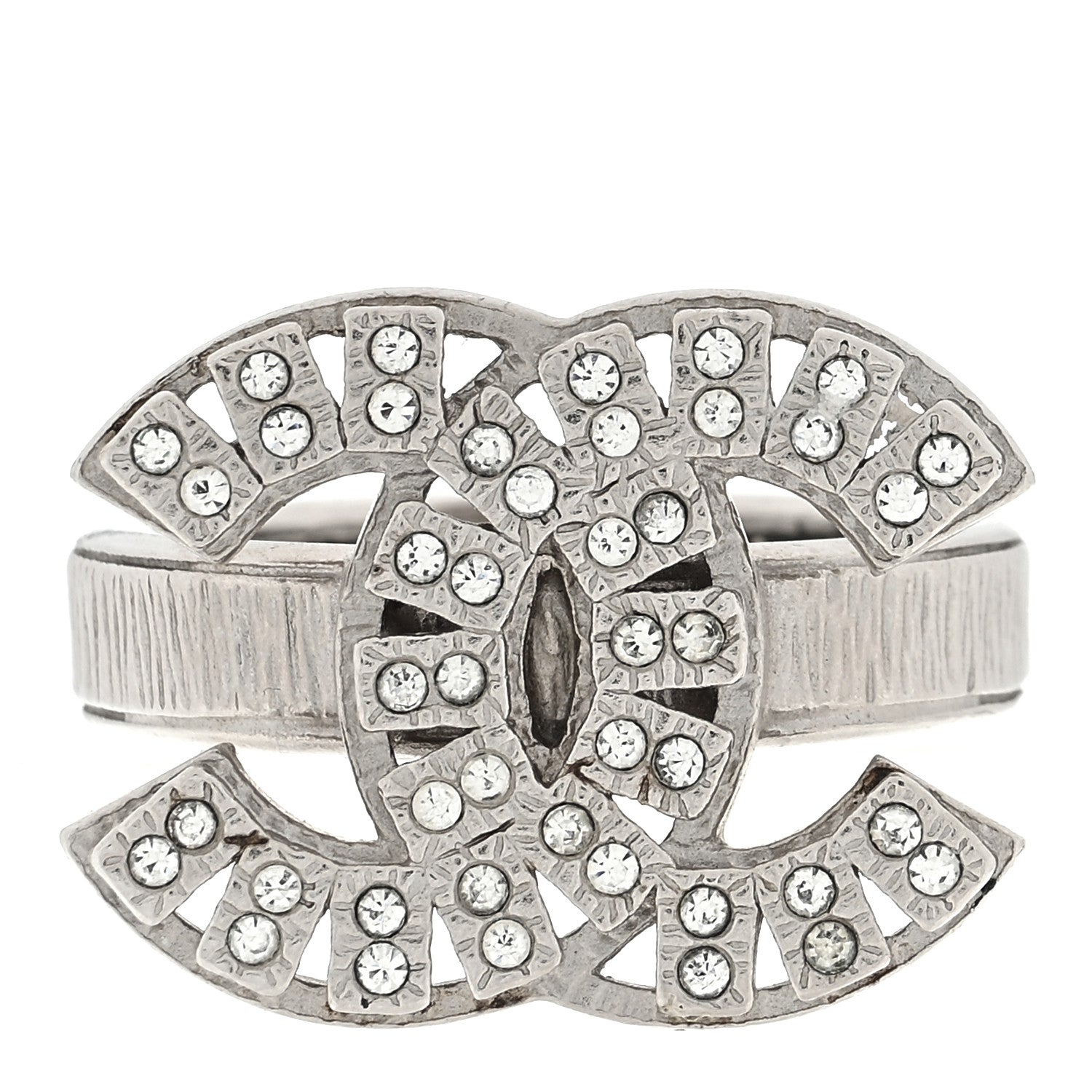 Chanel Crystal CC Ring 53 6.25 Silver 1 of 4