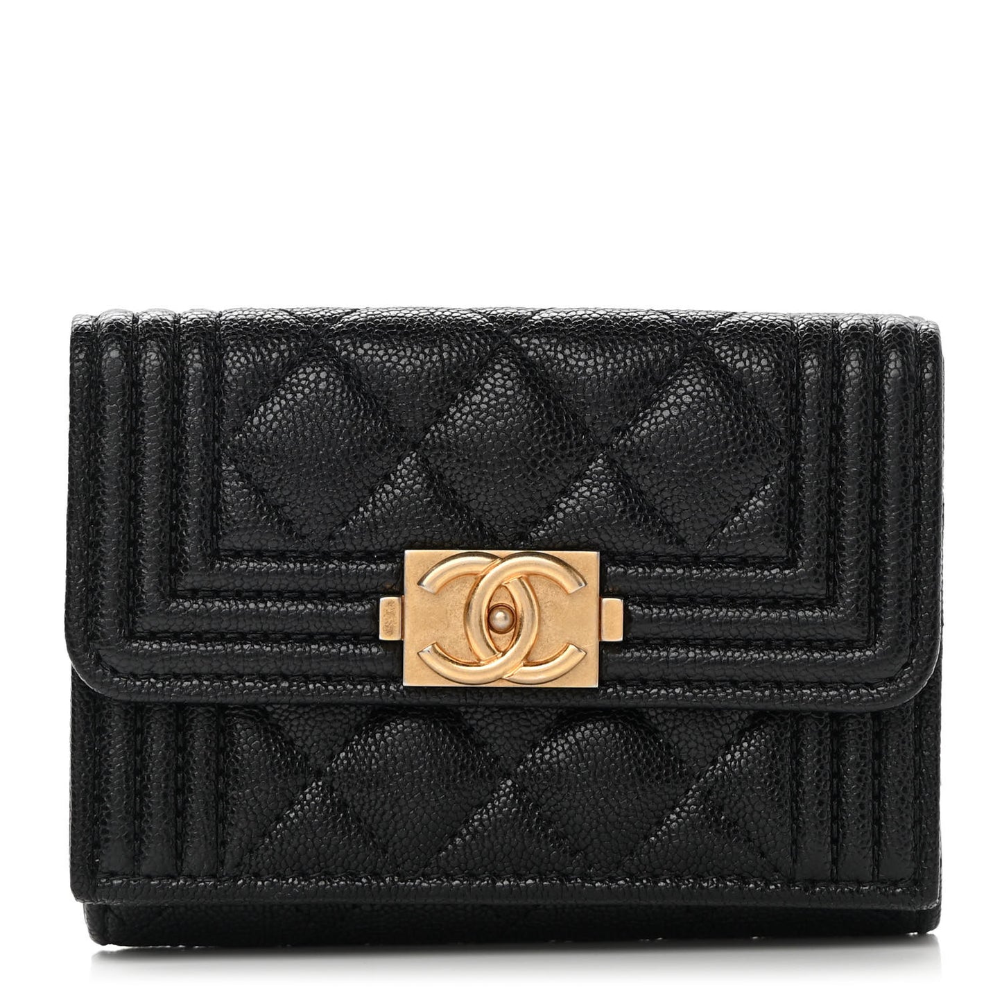 Caviar Quilted Small Boy Flap Wallet Black