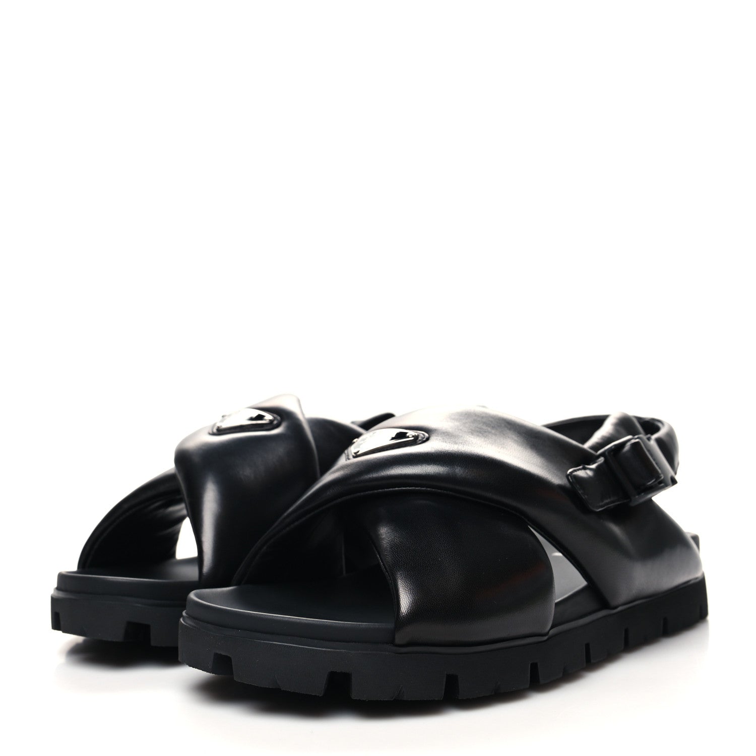 Prada Nappa Soft Metal Triangle Logo Padded Monolith 55mm Slingback Sandals 9 Black 3 of 8