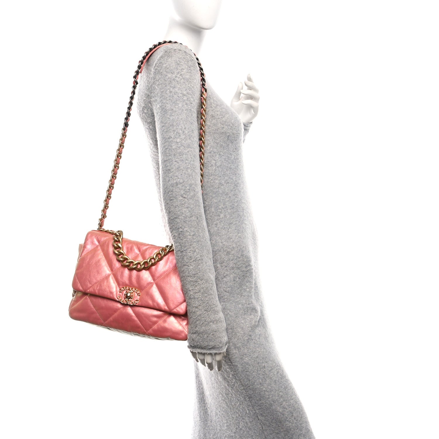 Chanel Metallic Lambskin Quilted Large Chanel 19 Flap Pink 2 of 10