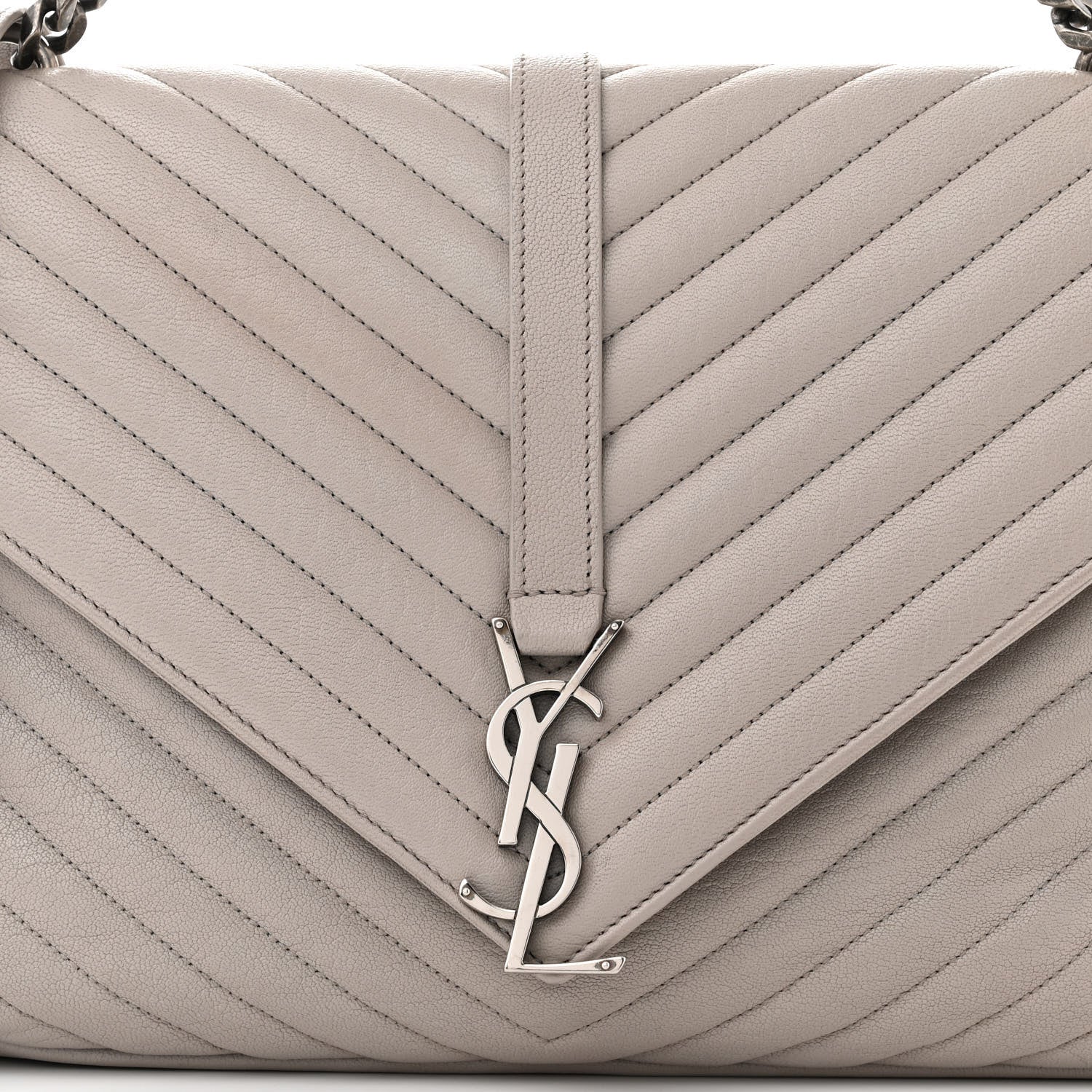 Saint Laurent Sheepskin Matelasse Large Monogram College Satchel Light Grey 8 of 13