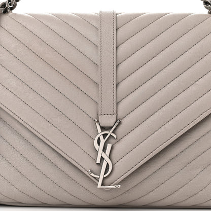 Saint Laurent Sheepskin Matelasse Large Monogram College Satchel Light Grey 8 of 13