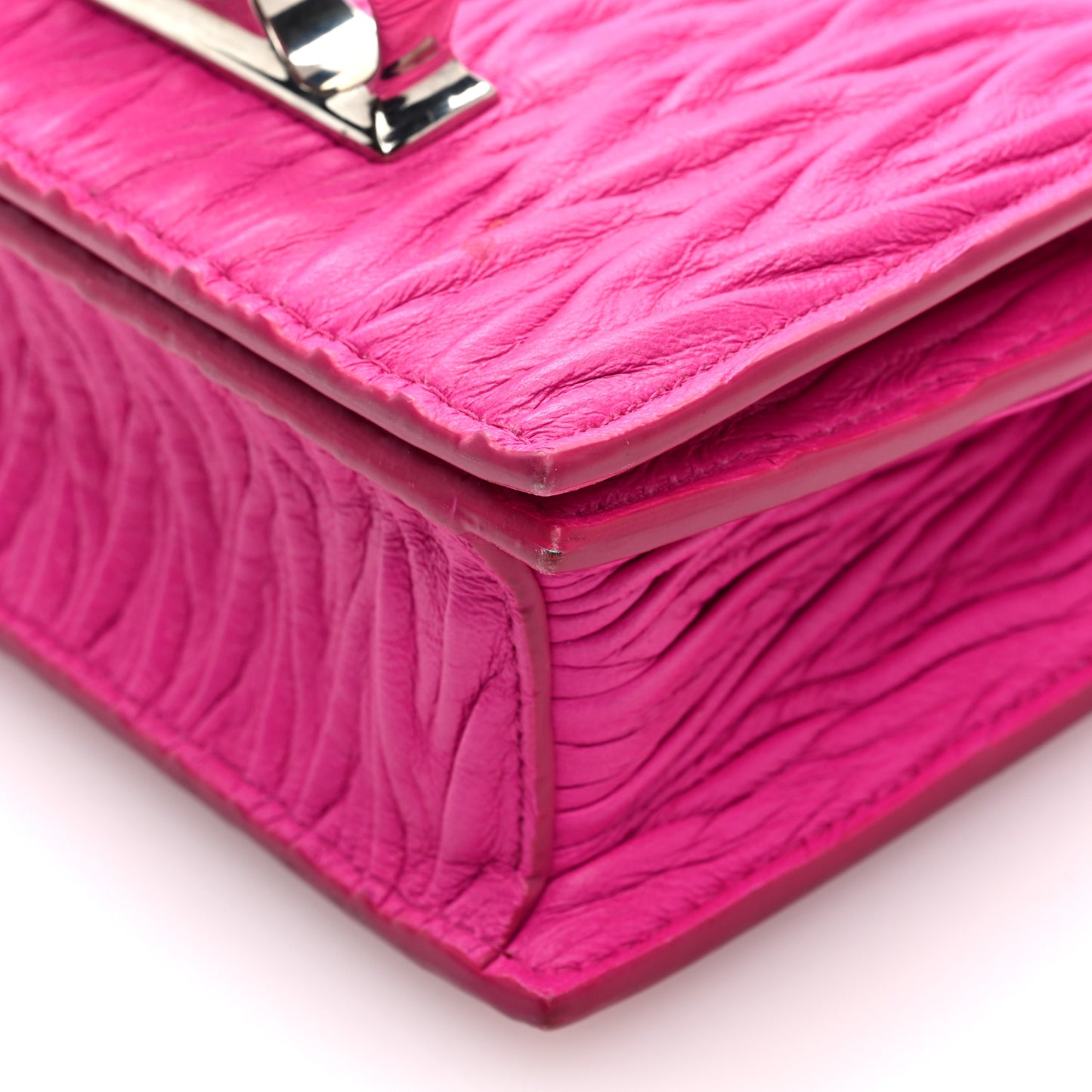 Lambskin Pleated Knuckle Shoulder Bag Fuchsia