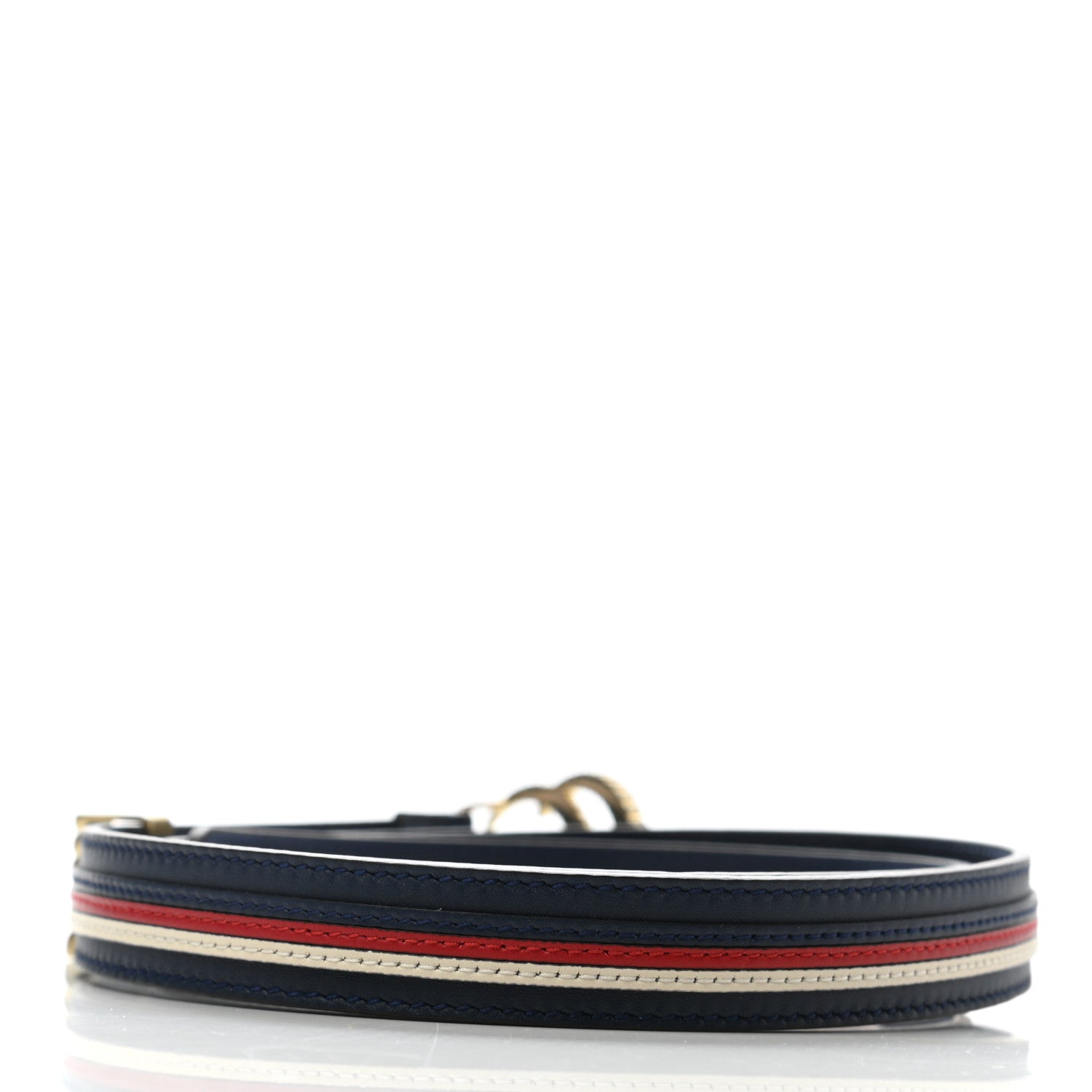 Gucci Calfskin Sylvie Stripe Torchon Double G 20mm Belt 85 34 Maritime Hibiscus Red Mystic White 2 of 6