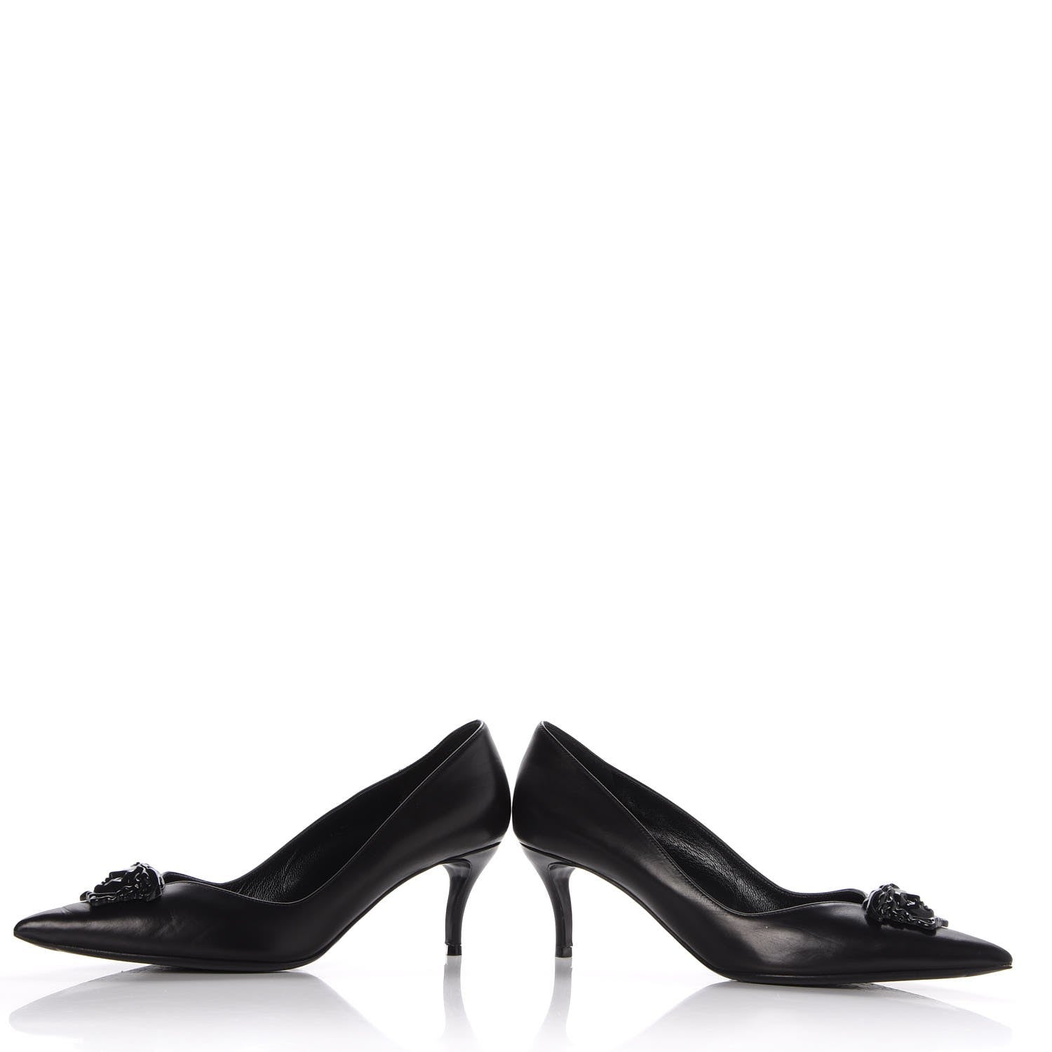 Versace Calfskin Palazzo Kitten Pumps 39.5 Black 5 of 12