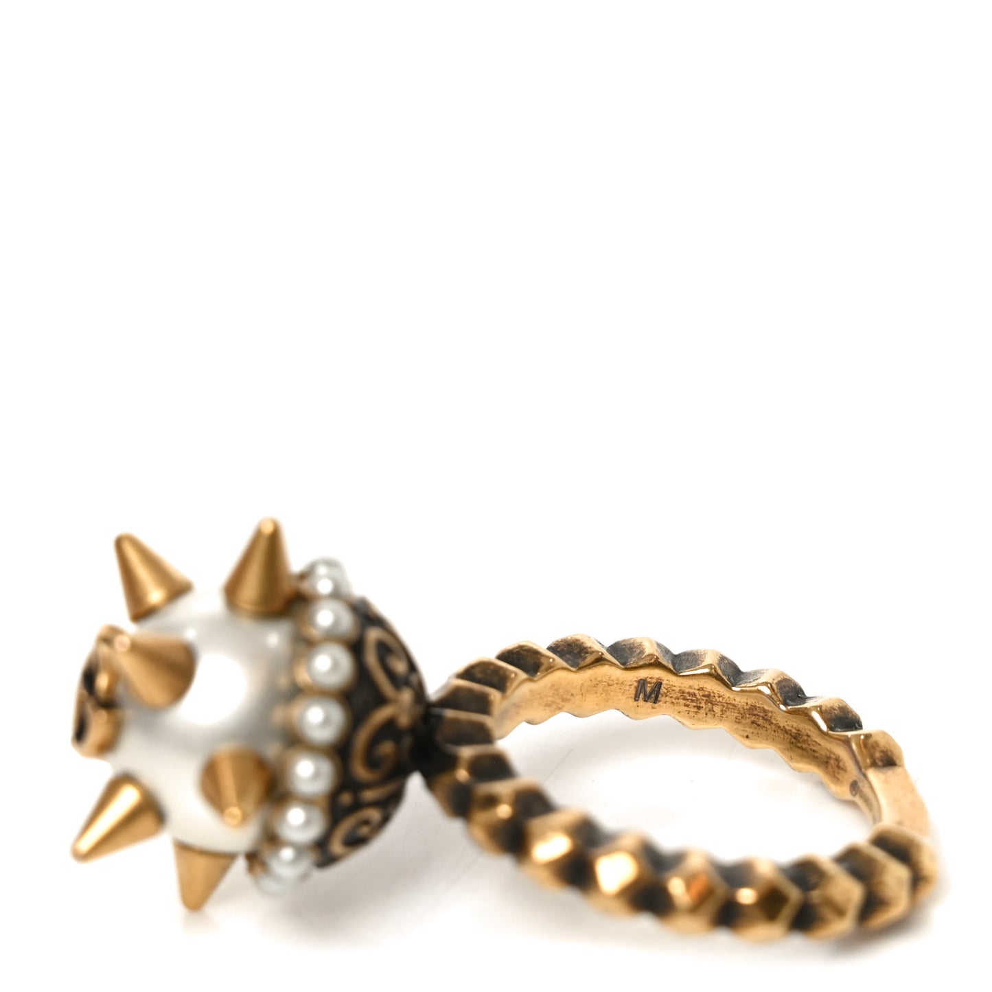 Metal Pearl Spike Studded Ring M Aged Gold