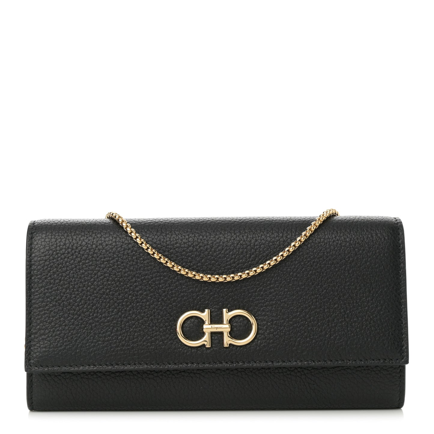Hammered Calfskin Gancini Wallet On Chain Black