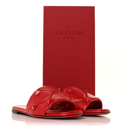 Valentino Garavani Nappa Monochrome Roman Stud Flat Slide Sandals 40 Rouge Pur 9 of 9