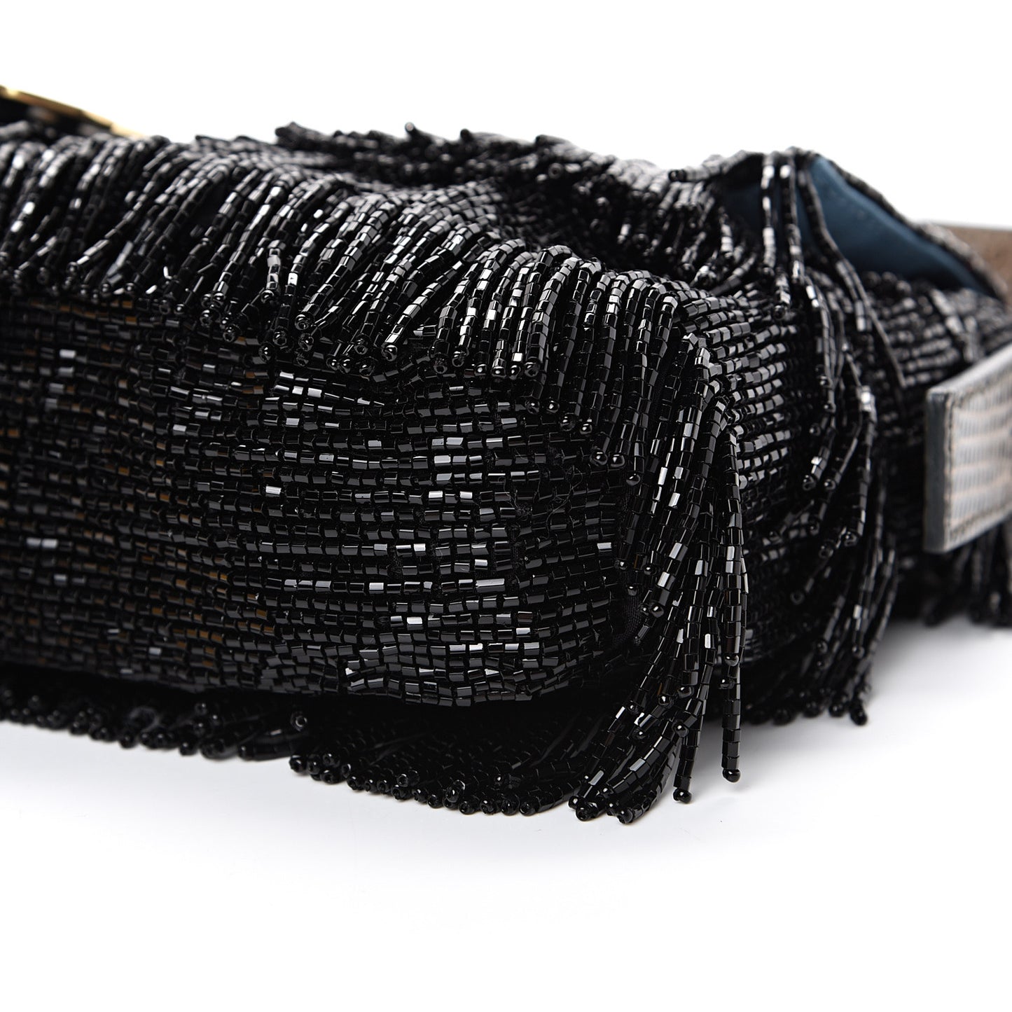 Lizard Beaded Fringe Baguette Black