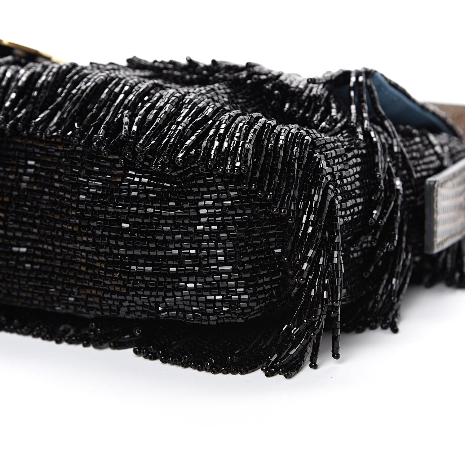 Fendi Lizard Beaded Fringe Baguette Black 9 of 13