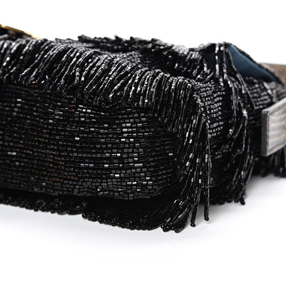 Fendi Lizard Beaded Fringe Baguette Black 9 of 13