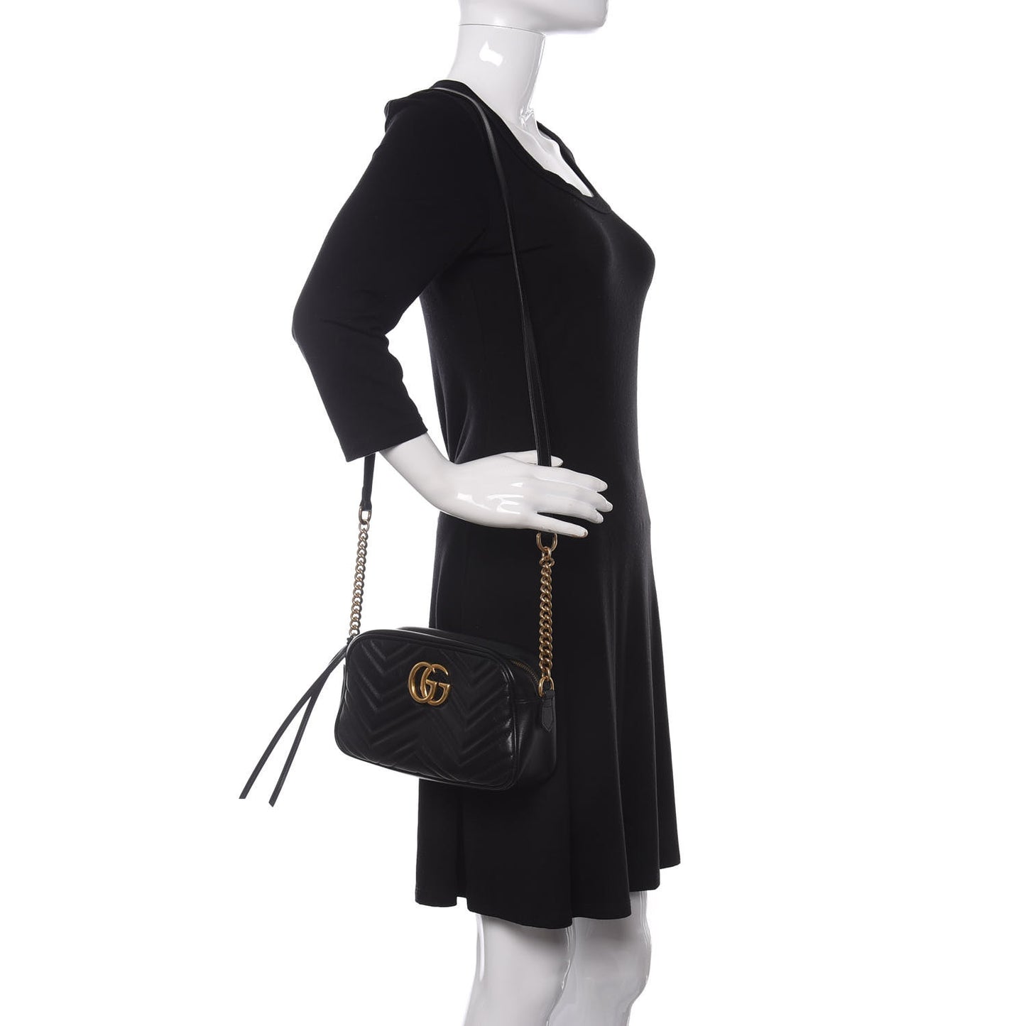 Calfskin Matelasse Small GG Marmont Chain Shoulder Bag Black
