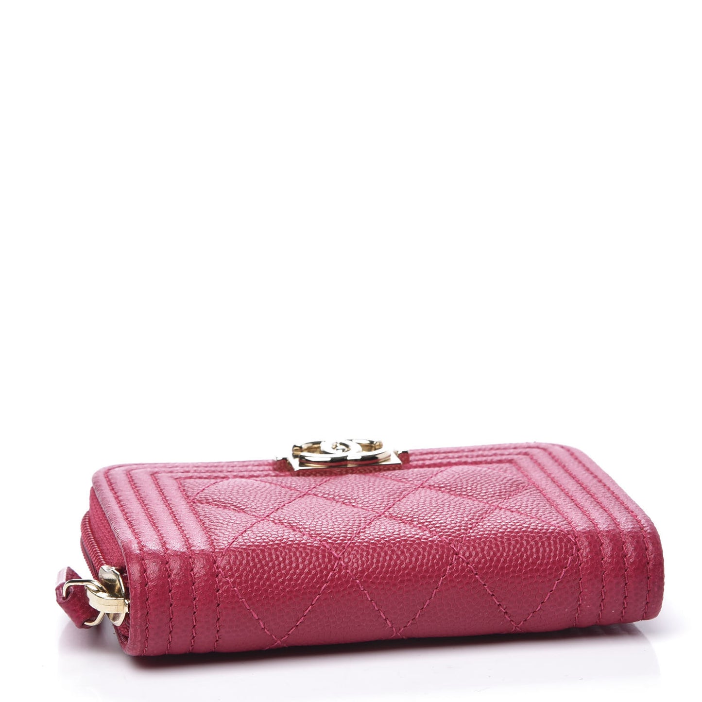 Caviar Quilted Boy Zip Around Coin Purse Wallet Dark Pink