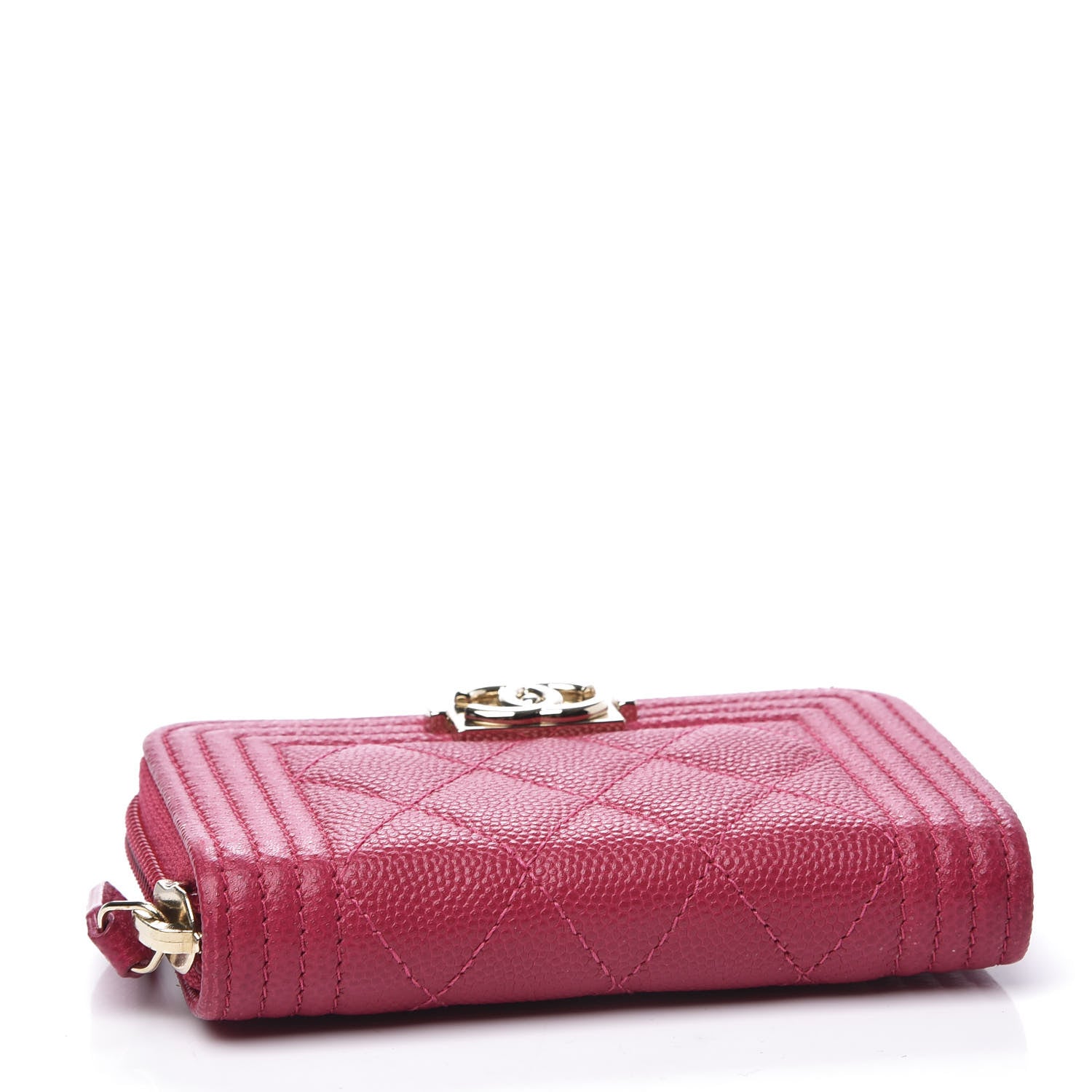 Chanel Caviar Quilted Boy Zip Around Coin Purse Wallet Dark Pink 3 of 9