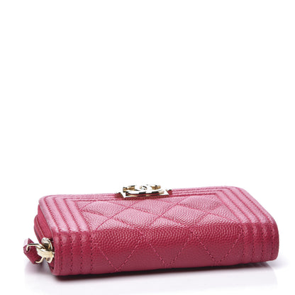 Chanel Caviar Quilted Boy Zip Around Coin Purse Wallet Dark Pink 3 of 9