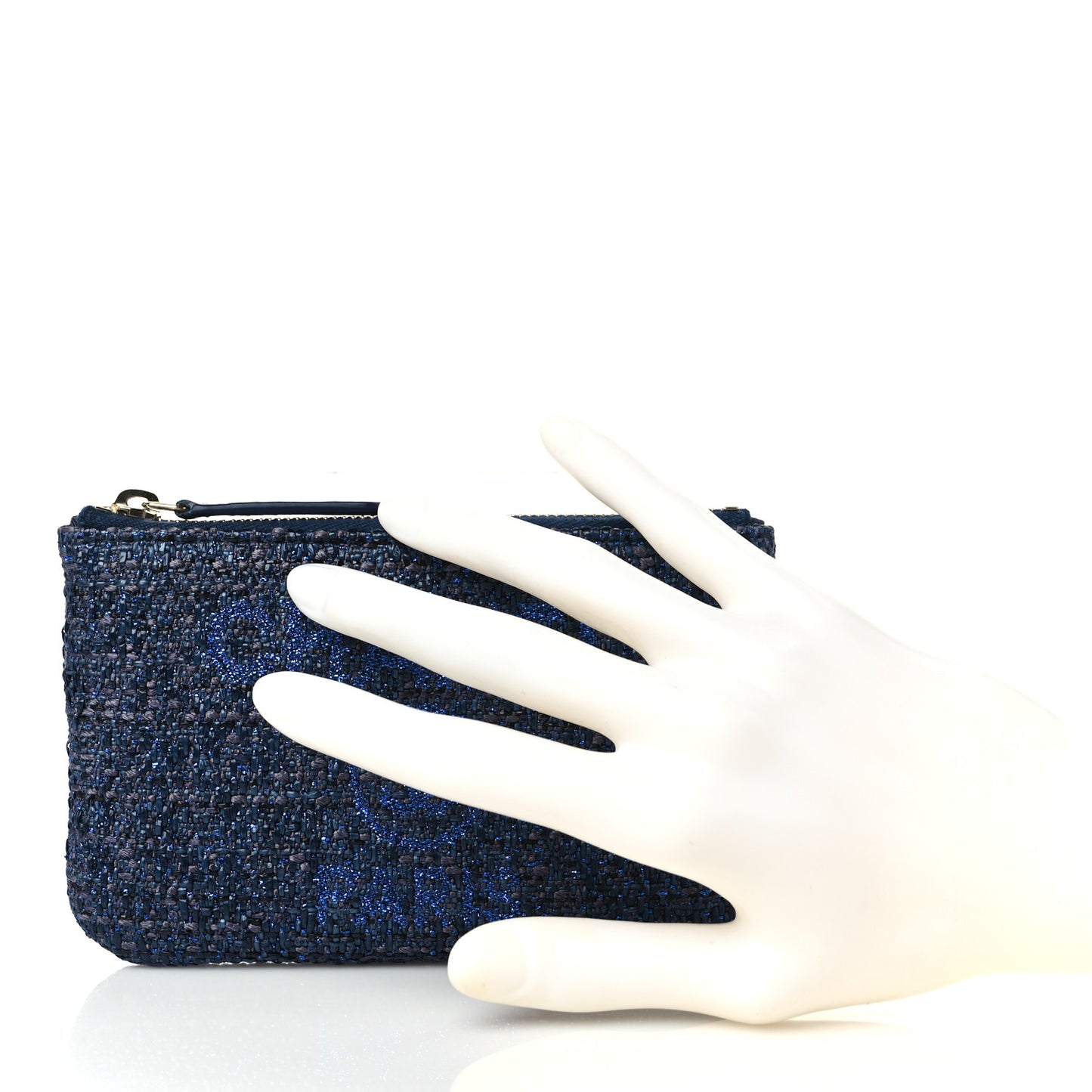 Woven Straw Raffia Deauville Cosmetic Pouch Blue