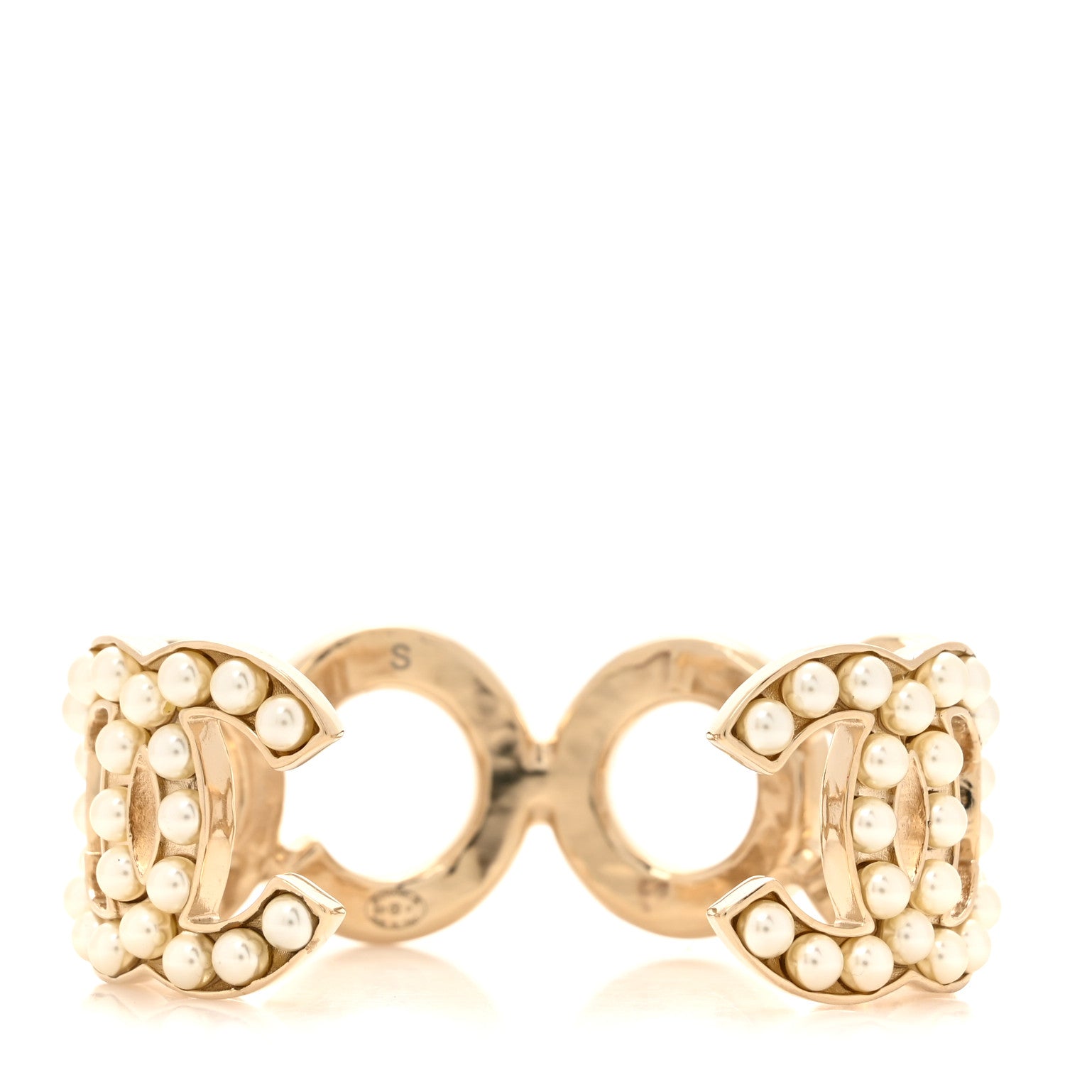 Chanel Crystal CC Coco Cuff Bracelet S Gold White 3 of 4