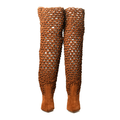 Saint Laurent Suede Twine Soho Niki 105 Thigh High Boots 39 Light Land 8 of 15