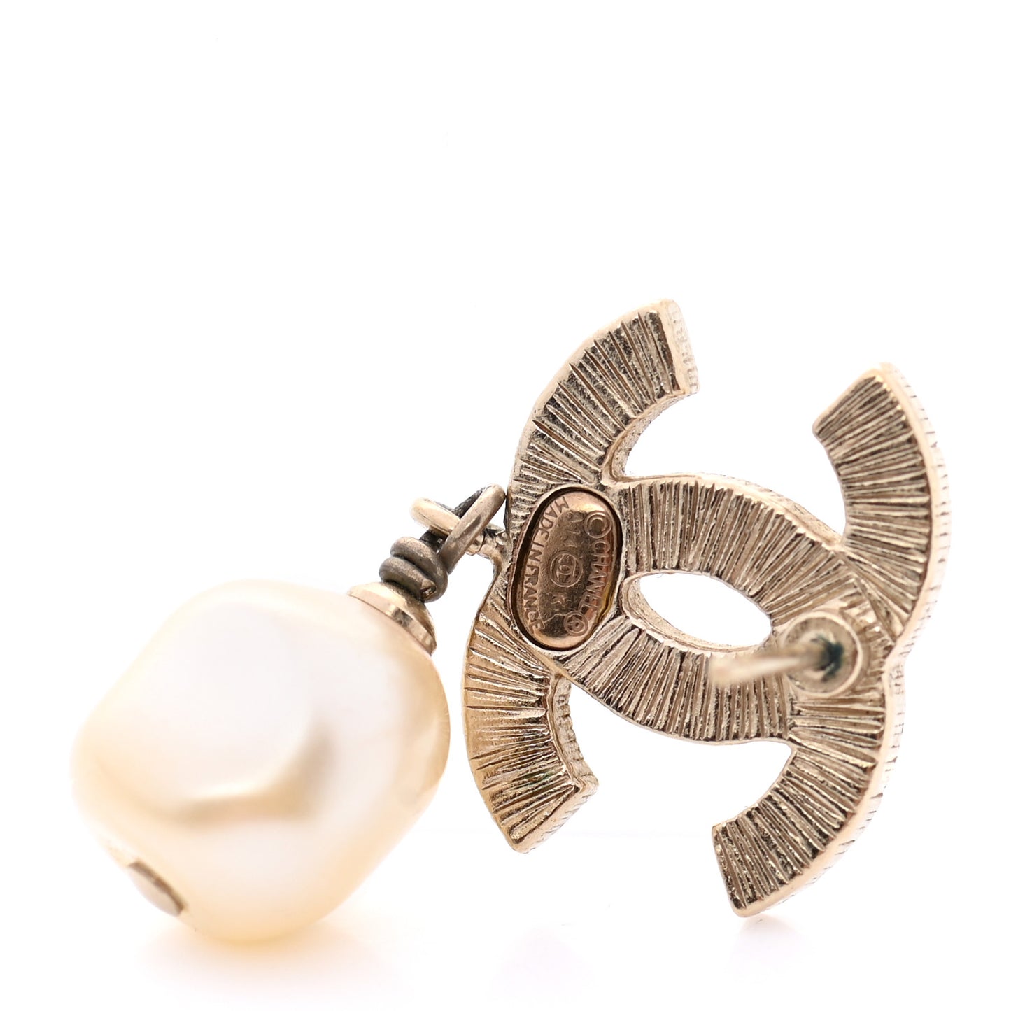 Pearl Enamel CC Drop Earrings Black Gold