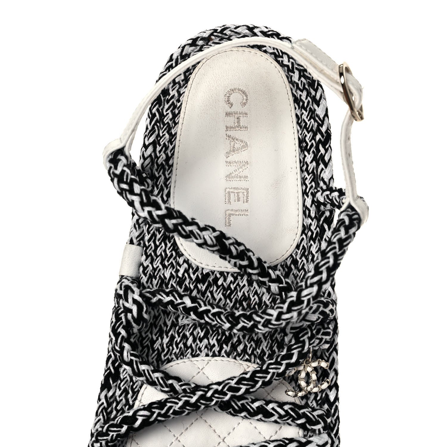 Chanel Lambskin Cord Chain CC Sandals 40 Navy White 6 of 8