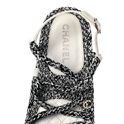 Chanel Lambskin Cord Chain CC Sandals 40 Navy White 6 of 8