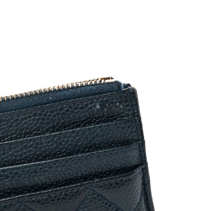 Chanel Metallic Caviar Quilted CC Zip Card Holder Dark Blue 8 of 11
