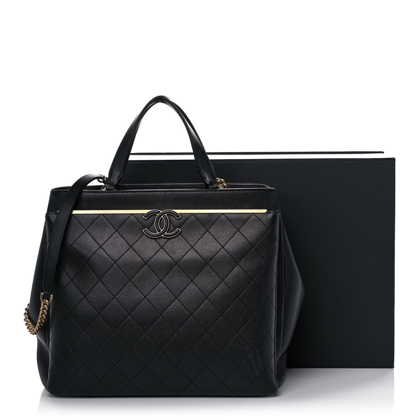 Grained Calfskin Stitched Lady Coco Top Handle Tote Black