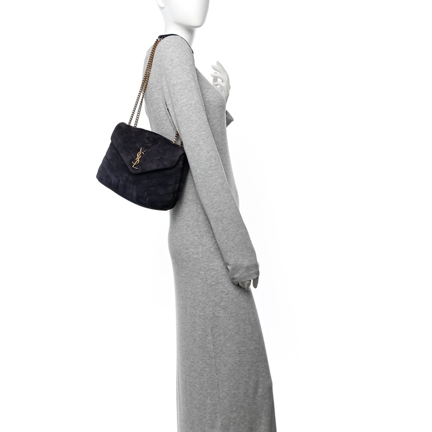 Suede Calfskin Y Quilted Monogram Small Loulou Chain Satchel Deep Marine
