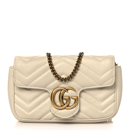 Gucci Calfskin Matelasse Super Mini GG Marmont Shoulder Bag White 1 of 9