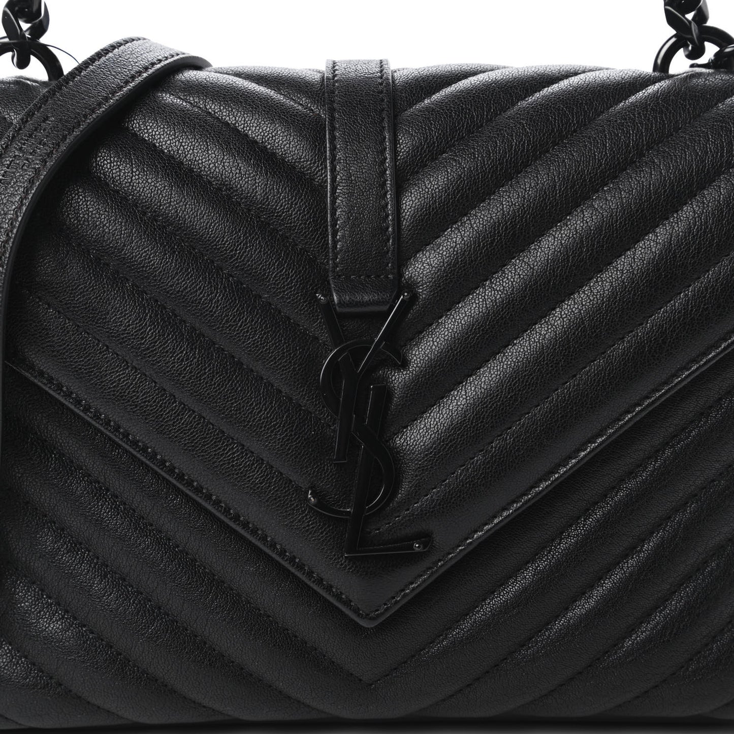 Sheepskin Matelasse Chevron Monogram Monochrome Medium College Bag Black