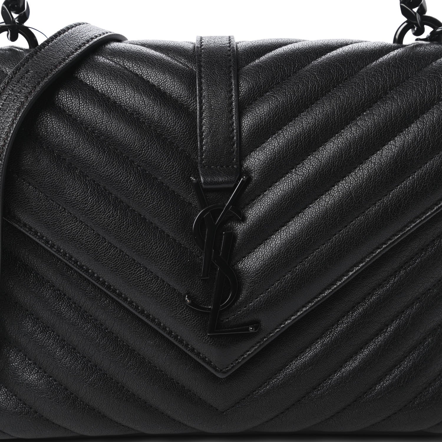 Saint Laurent Sheepskin Matelasse Chevron Monogram Monochrome Medium College Bag Black 10 of 11