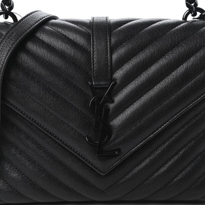 Saint Laurent Sheepskin Matelasse Chevron Monogram Monochrome Medium College Bag Black 10 of 11