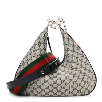 Gucci GG Supreme Monogram Textured Calfskin Web Large Attache Shoulder Bag Beige Blue 1 of 14