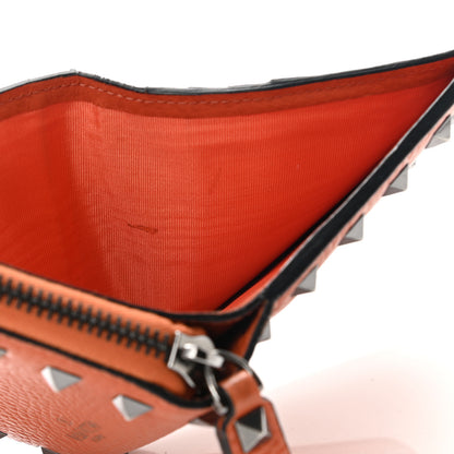 Valentino Garavani Pebbled Calfskin Rockstud Compact Zip Around Wallet Orange 10 of 11