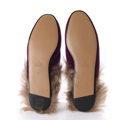 Gucci Velvet Fur Womens Princetown Slippers 39.5 Fucsia Violet Cyclamen Natural 5 of 7