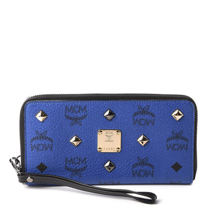 MCM Visetos Studded Zip Around Wristlet Wallet Blue 1 of 17