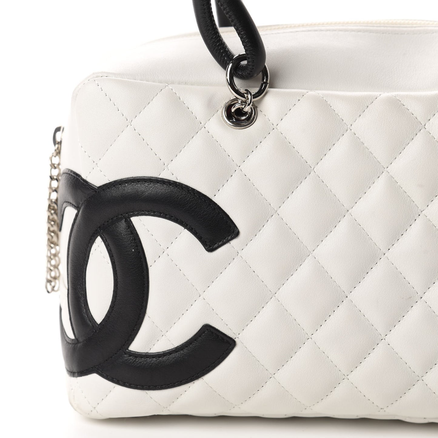 Calfskin Quilted Large Cambon Bowler White Black