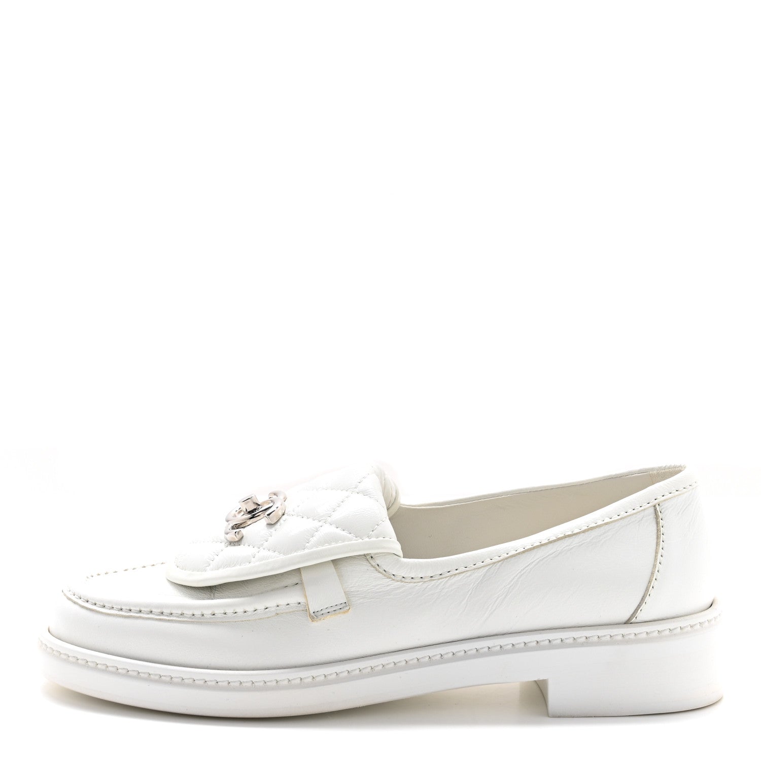 Chanel Shiny Lambskin Quilted CC Turnlock Loafers 37 White 1 of 11