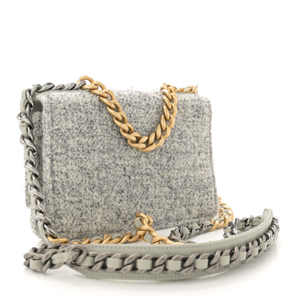 Chanel Wool Tweed Lambskin Quilted Chanel 19 Wallet On Chain WOC Grey Ecru 3 of 14