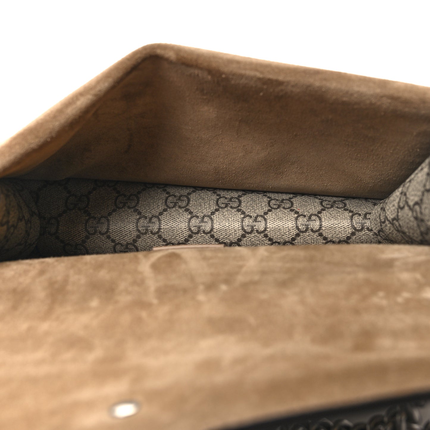 GG Supreme Monogram Suede Crystal Small Dionysus Shoulder Bag Beige Ebony Taupe